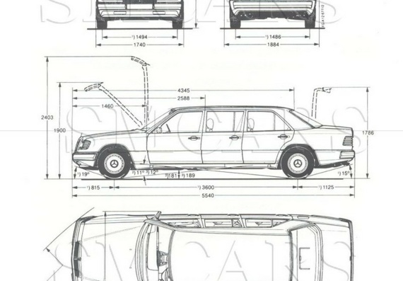 Mercedes-Benz 280E Pullman (Мерcедес-Бенз 280Е Пуллман) - чертежи (рисунки) автомобиля